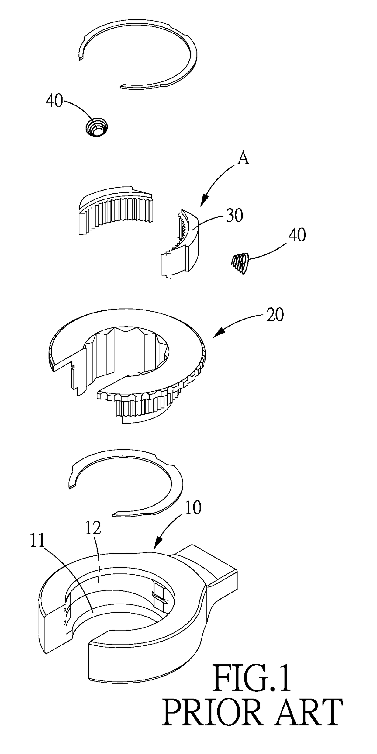 One-way wrench having a catching device with two catches and a catch holder and having differential teeth