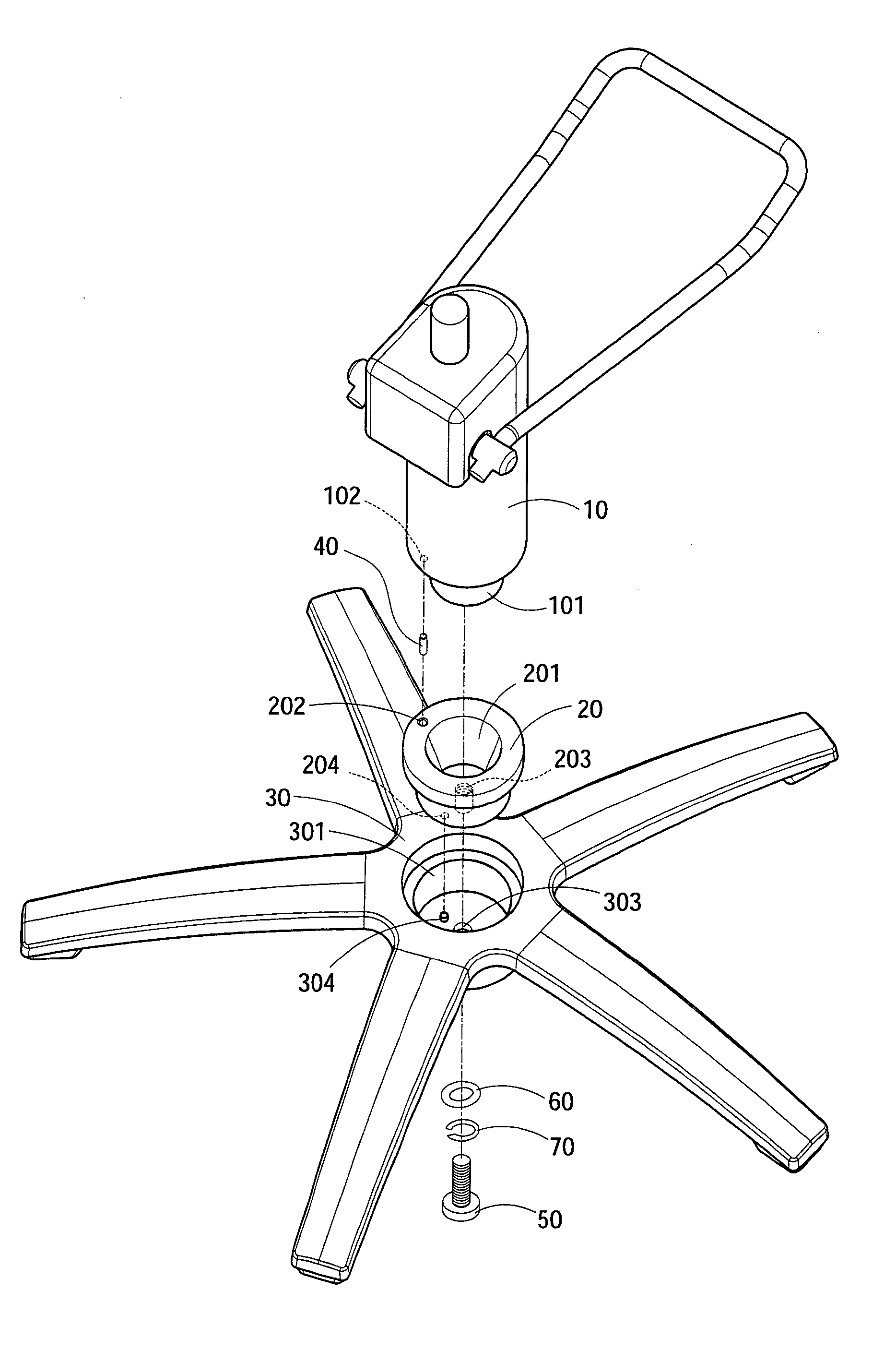 Base coupling structure of a height adjustable chair