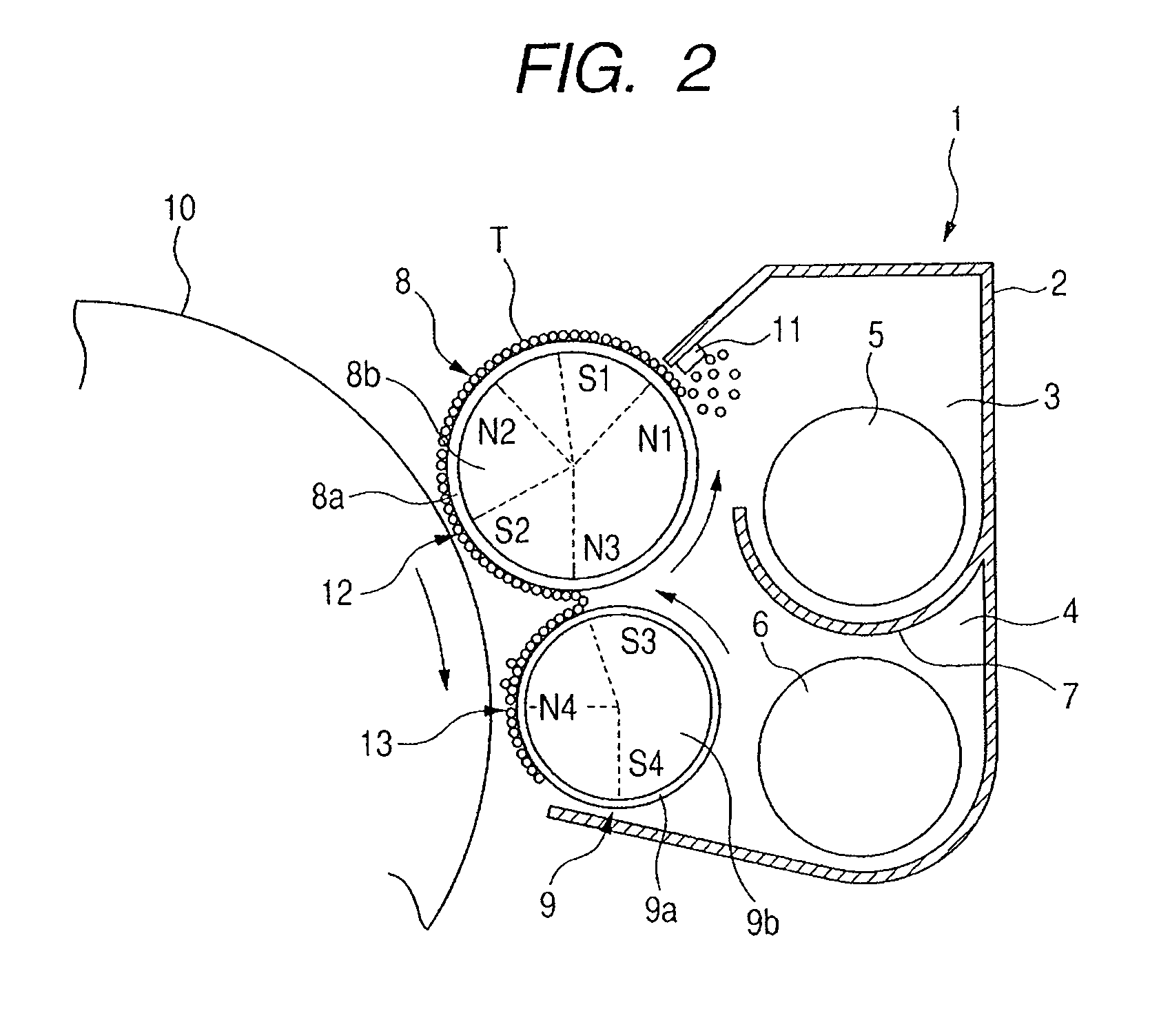 Developing apparatus featuring multiple magnetic rollers for developing a latent image multiple times