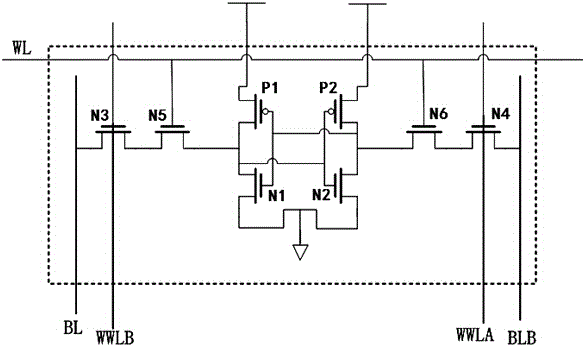 Eight-tube SRAM bit cell circuit working at low voltage suitably and array of eight-tube SRAM bit cell circuit