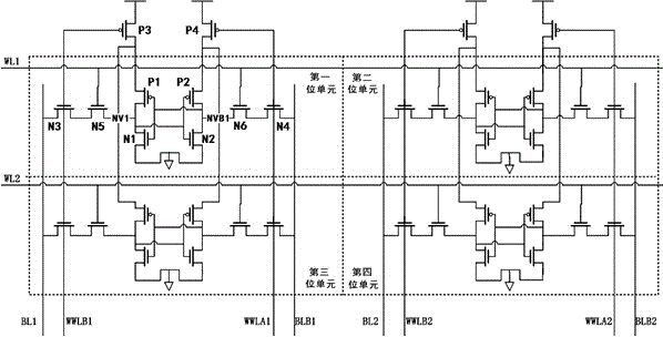 Eight-tube SRAM bit cell circuit working at low voltage suitably and array of eight-tube SRAM bit cell circuit