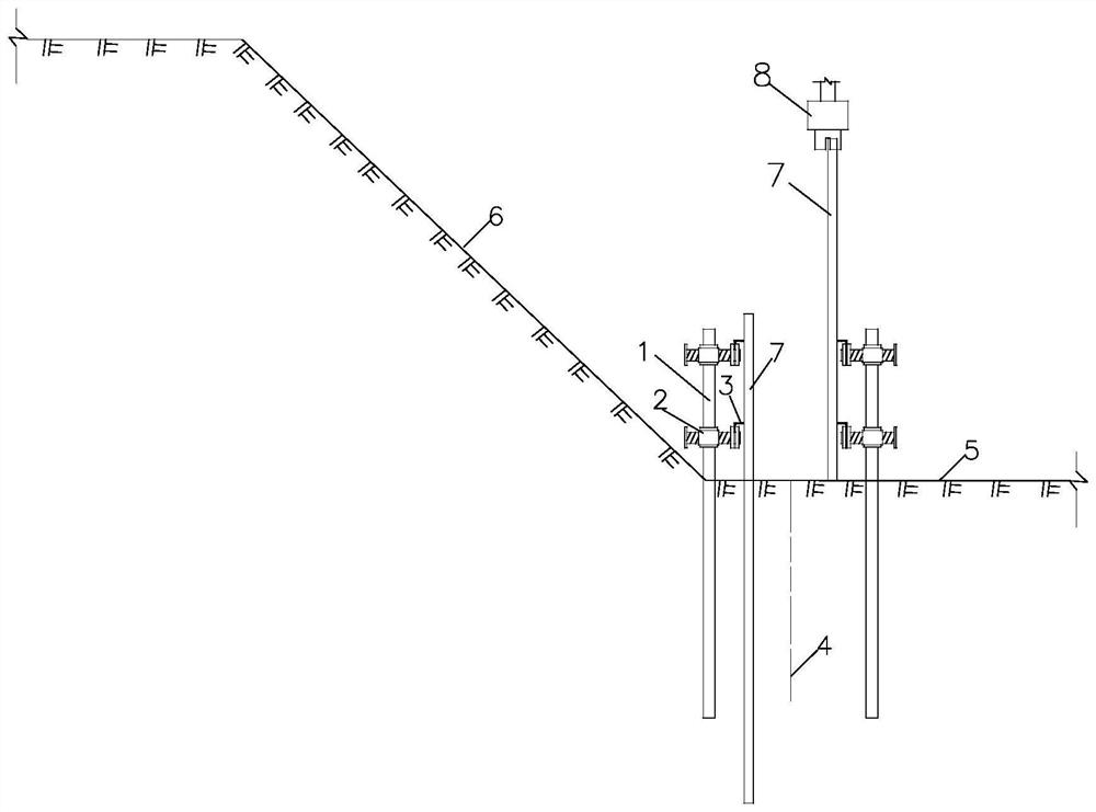 Channel slope toe concrete key wall construction method