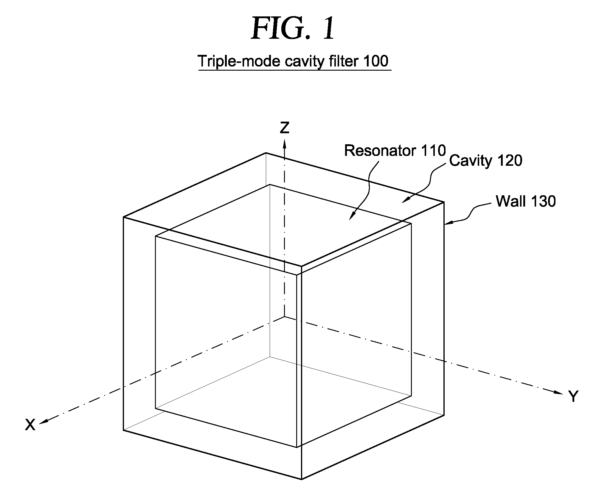 Triple-mode cavity filter having a metallic resonator