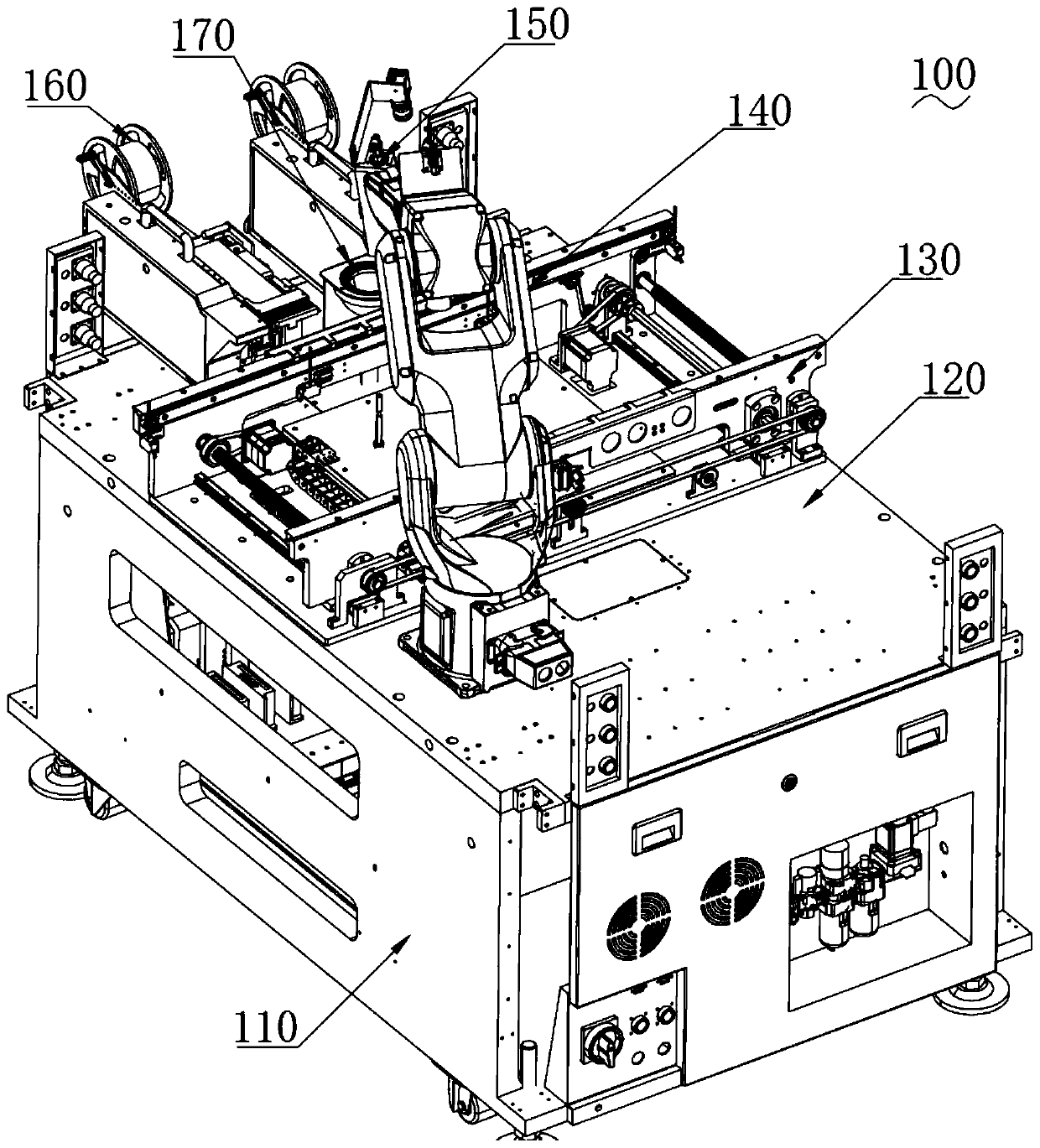 Multi-station labeling device based on mechanical arm