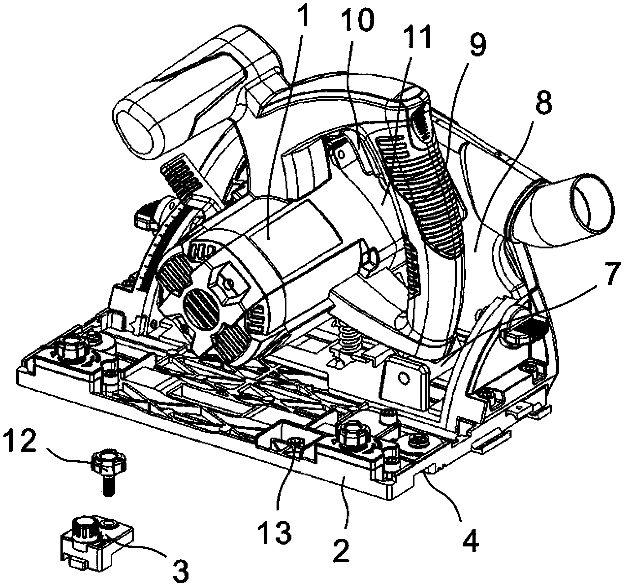 Movable lock catch and handheld circular saw