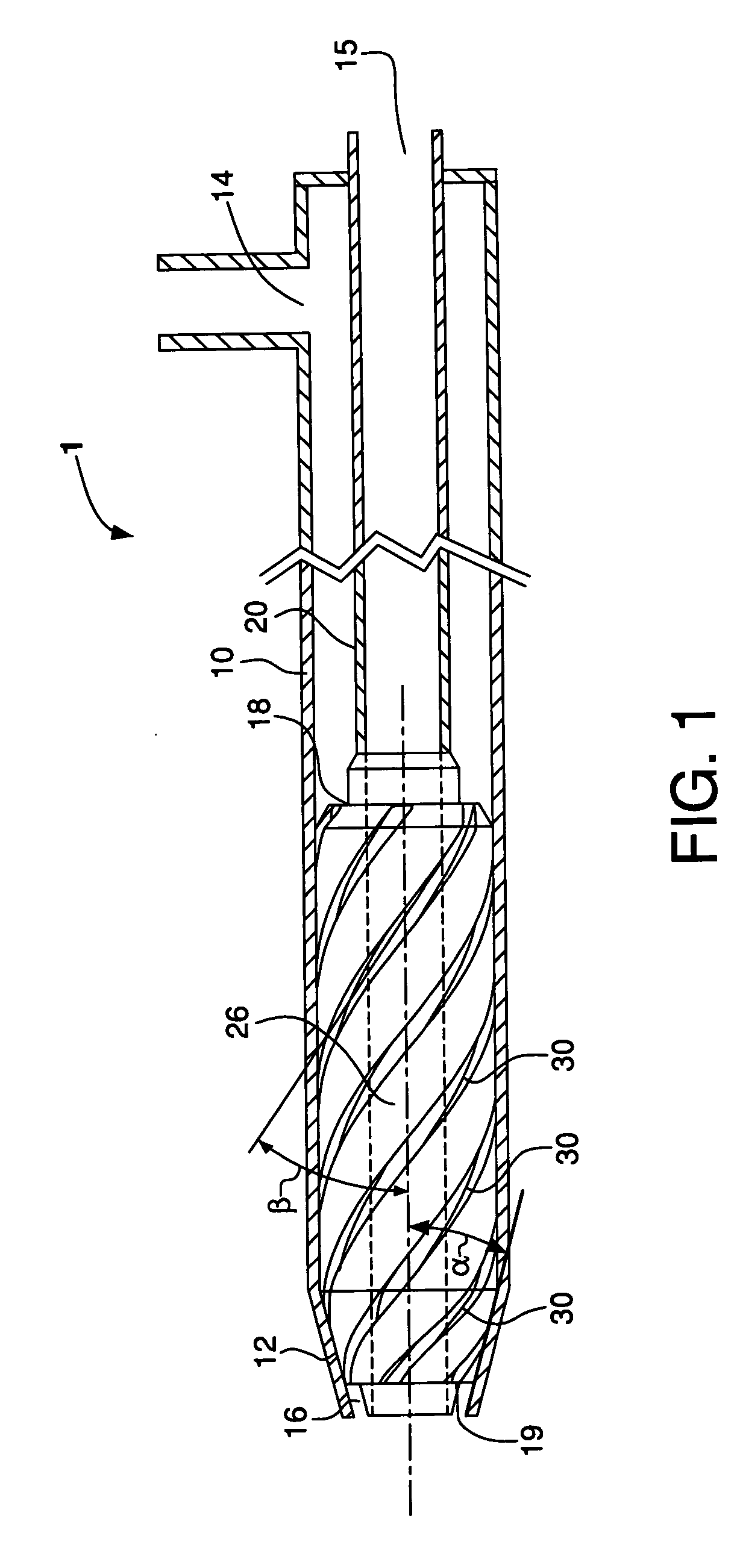 Oxidant-swirled fossil fuel injector for a shaft furnace