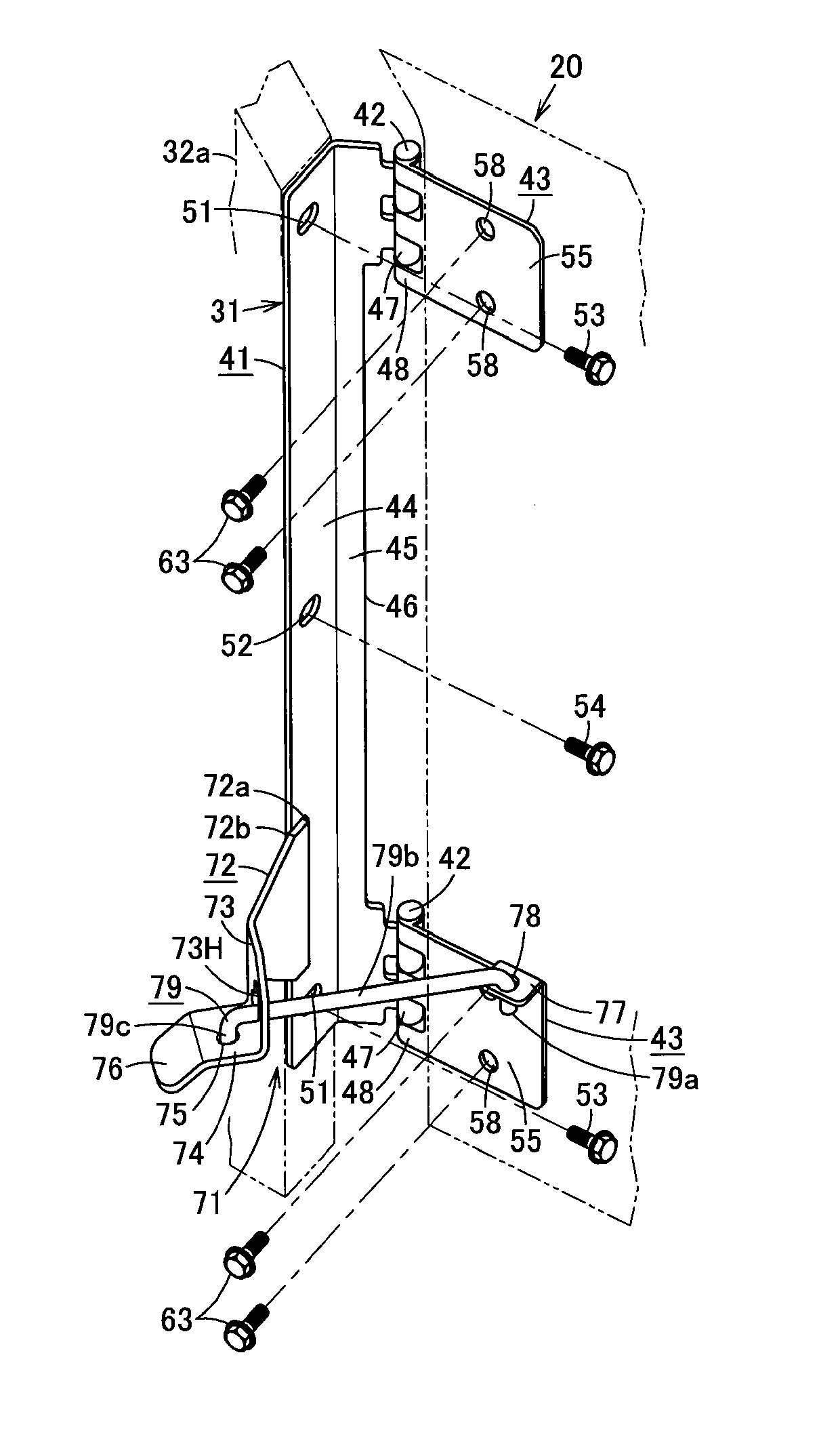 Hinge and door unit