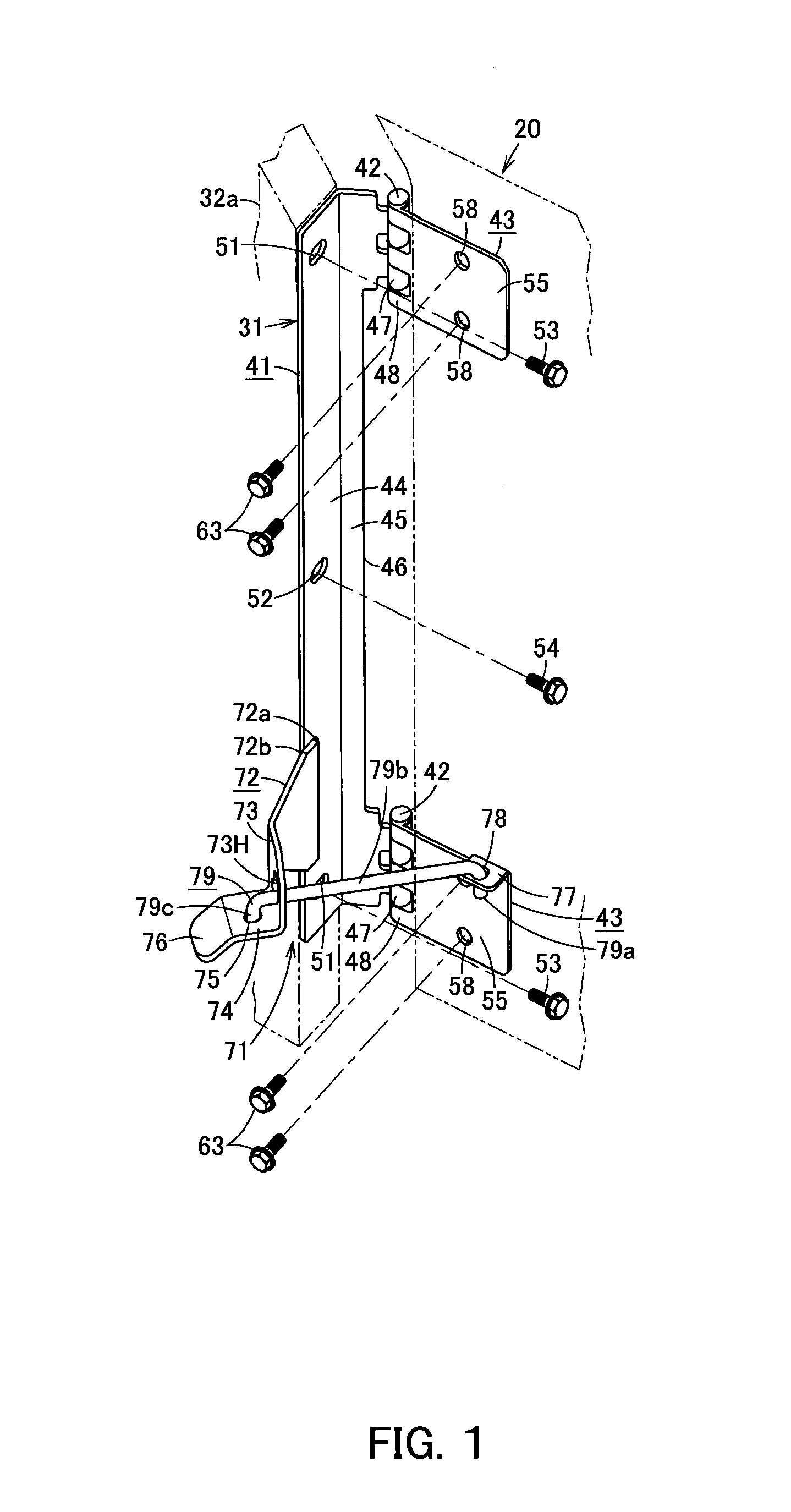 Hinge and door unit