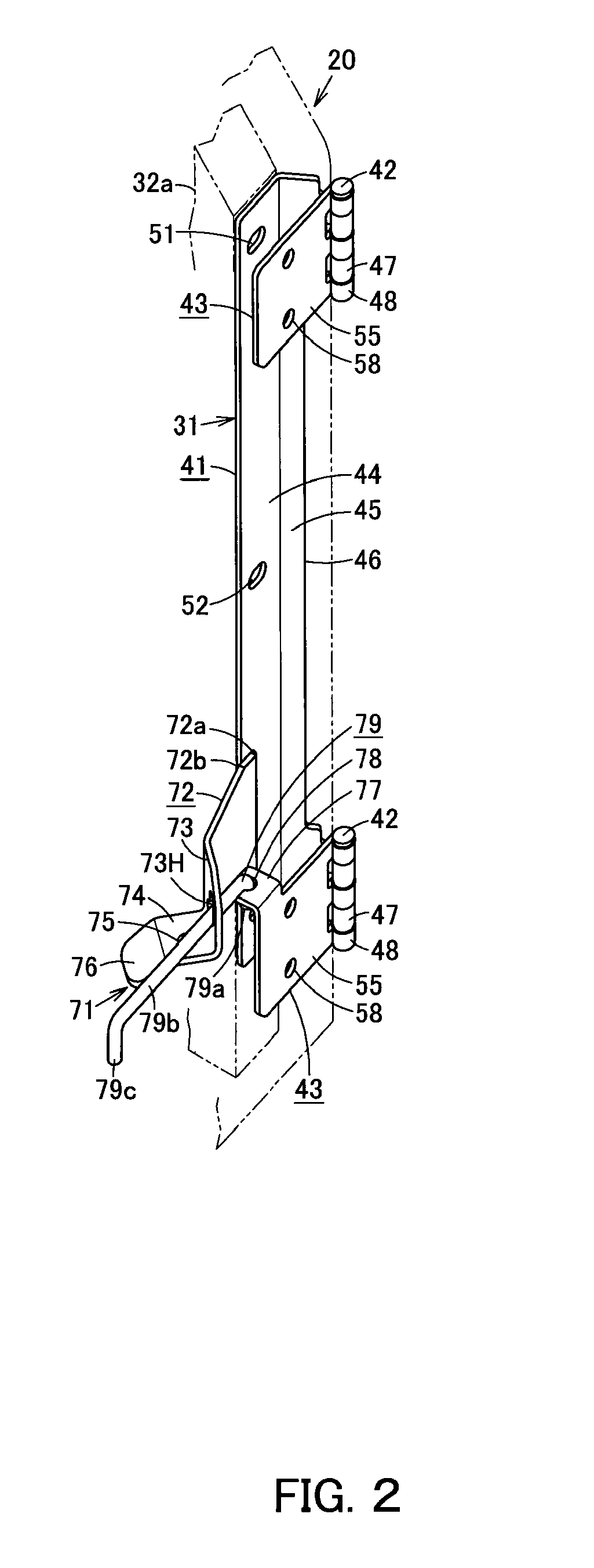 Hinge and door unit