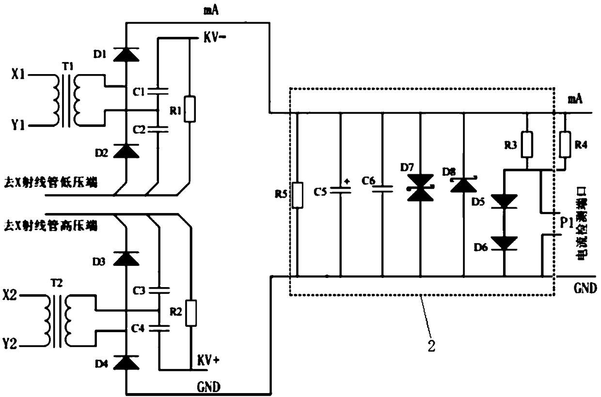 Automatic protection device for detecting X ray bulb tube current