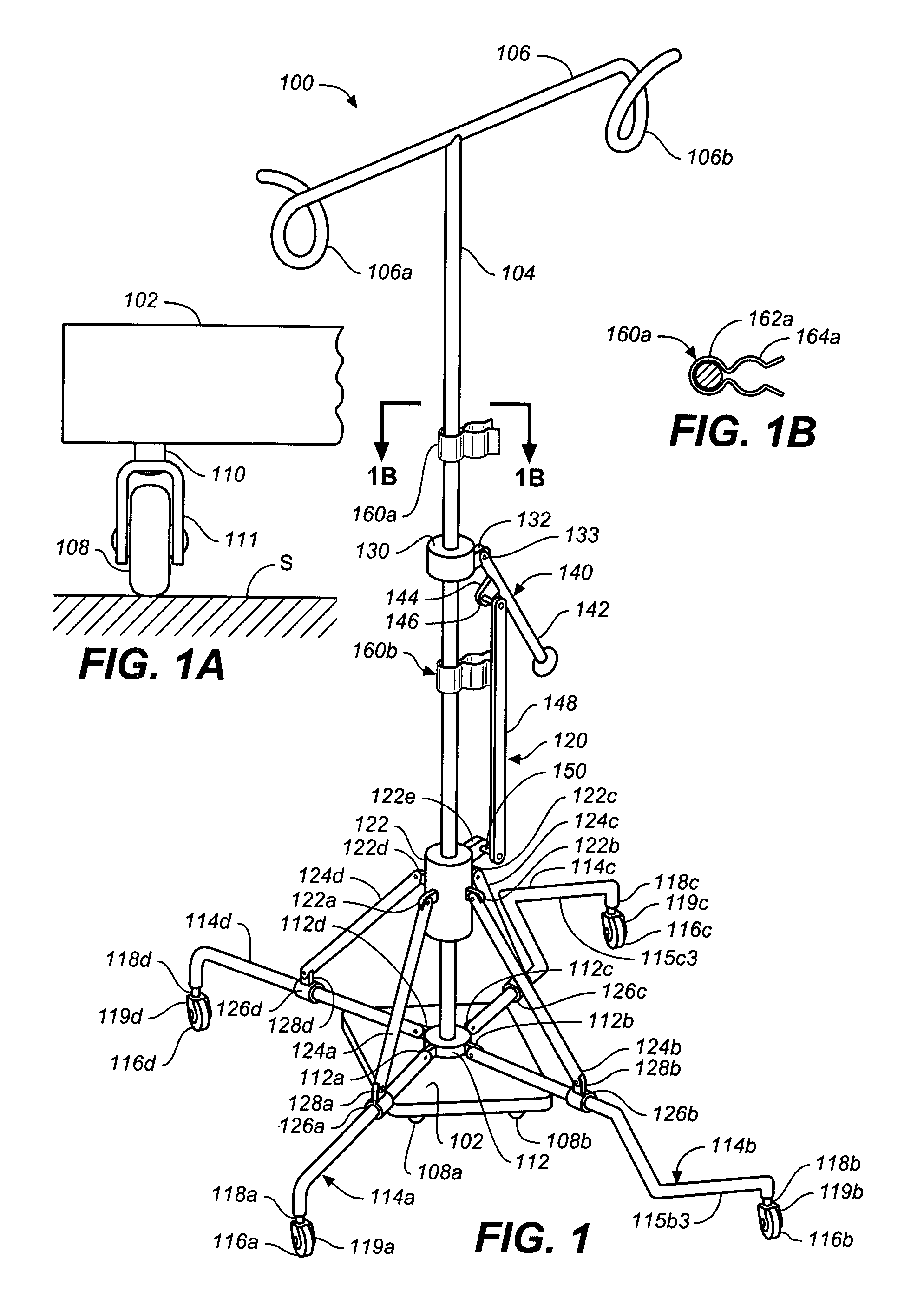 Adjustable wheeled IV stand