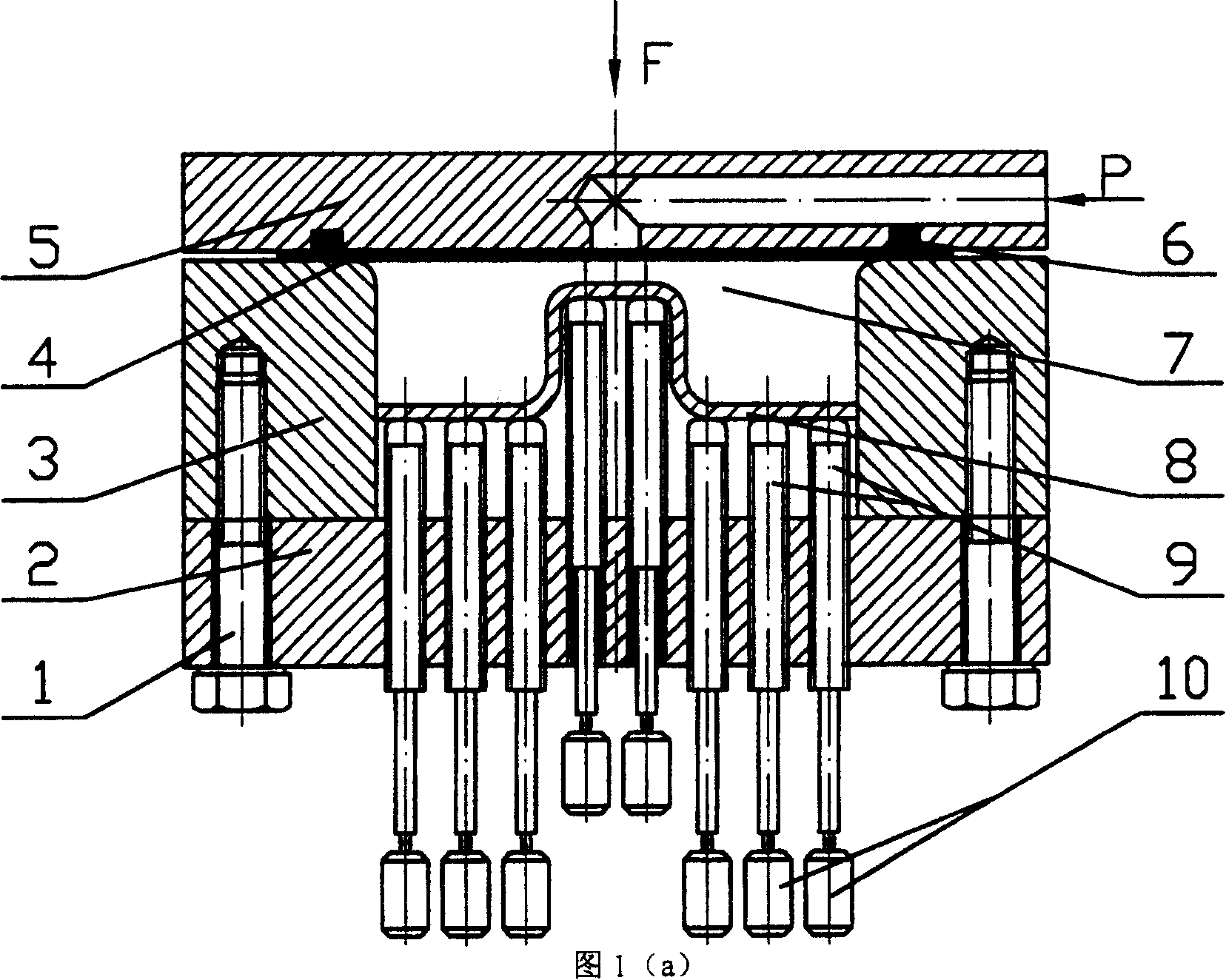 Hydraulic or pneumatic shaping method and device of plate material