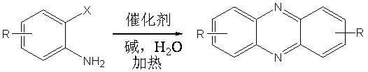 Method for preparing phenazine compound by catalyzing o-halogeno aniline in water phase