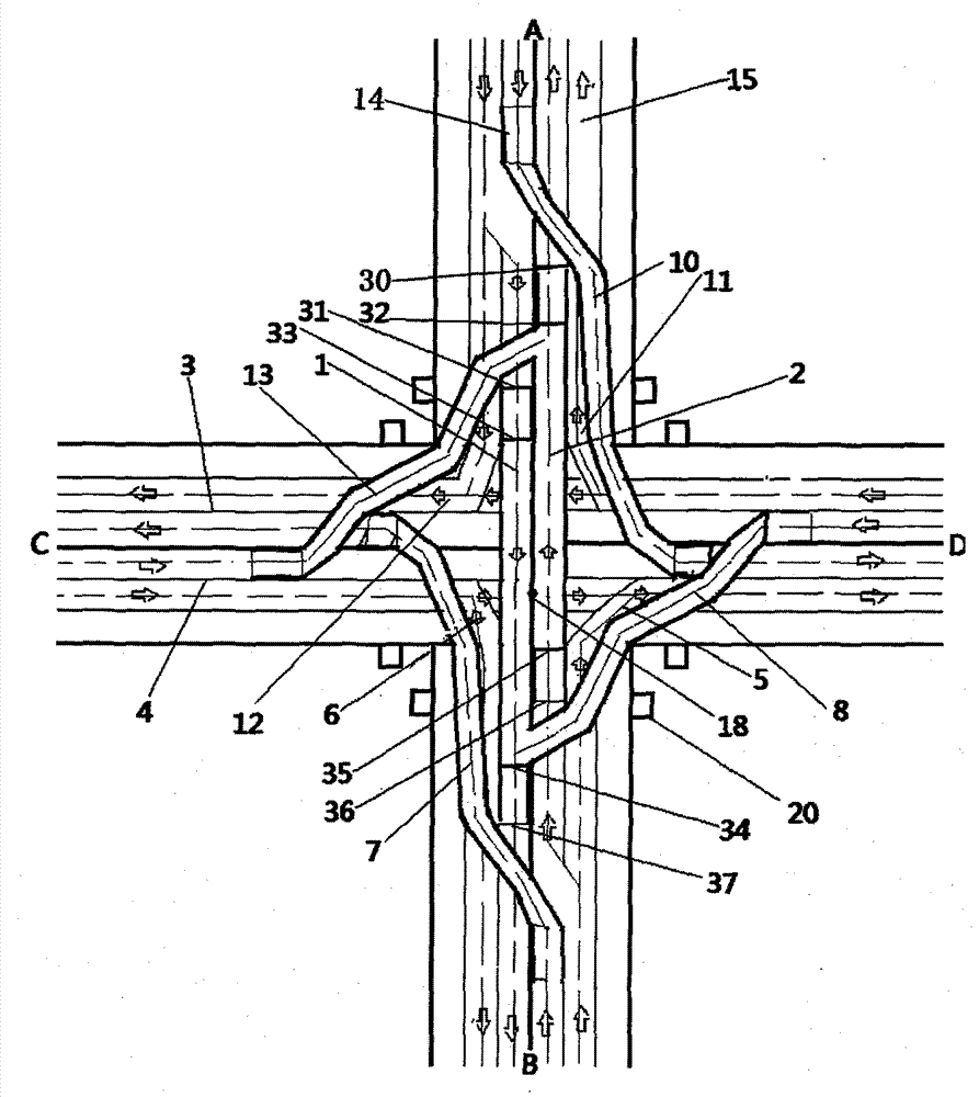 Crossroad and T road all-directional no-parking flyover