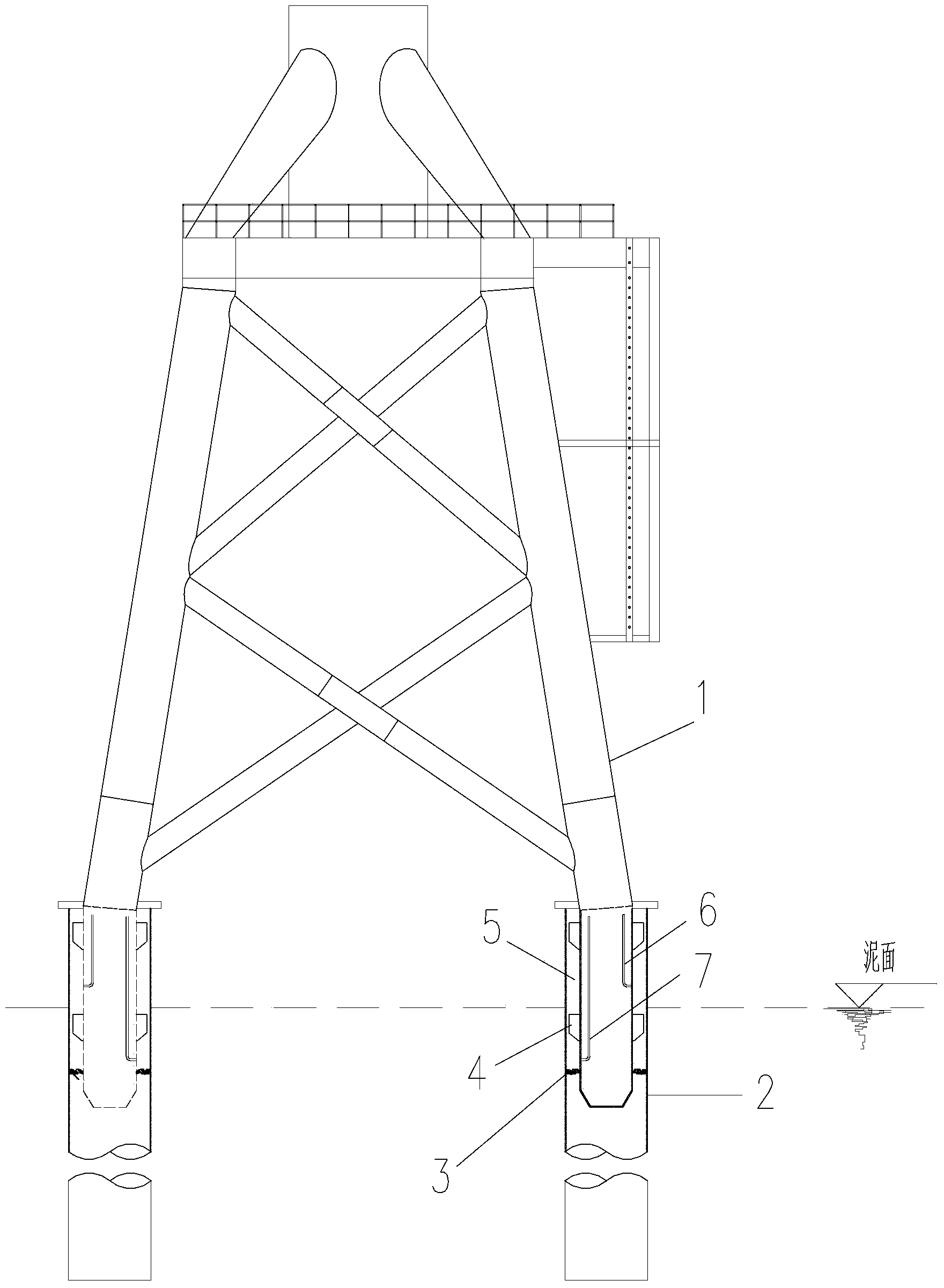 Connecting structure for jacket foundation and underwater pile foundation of offshore wind turbine and grouting method