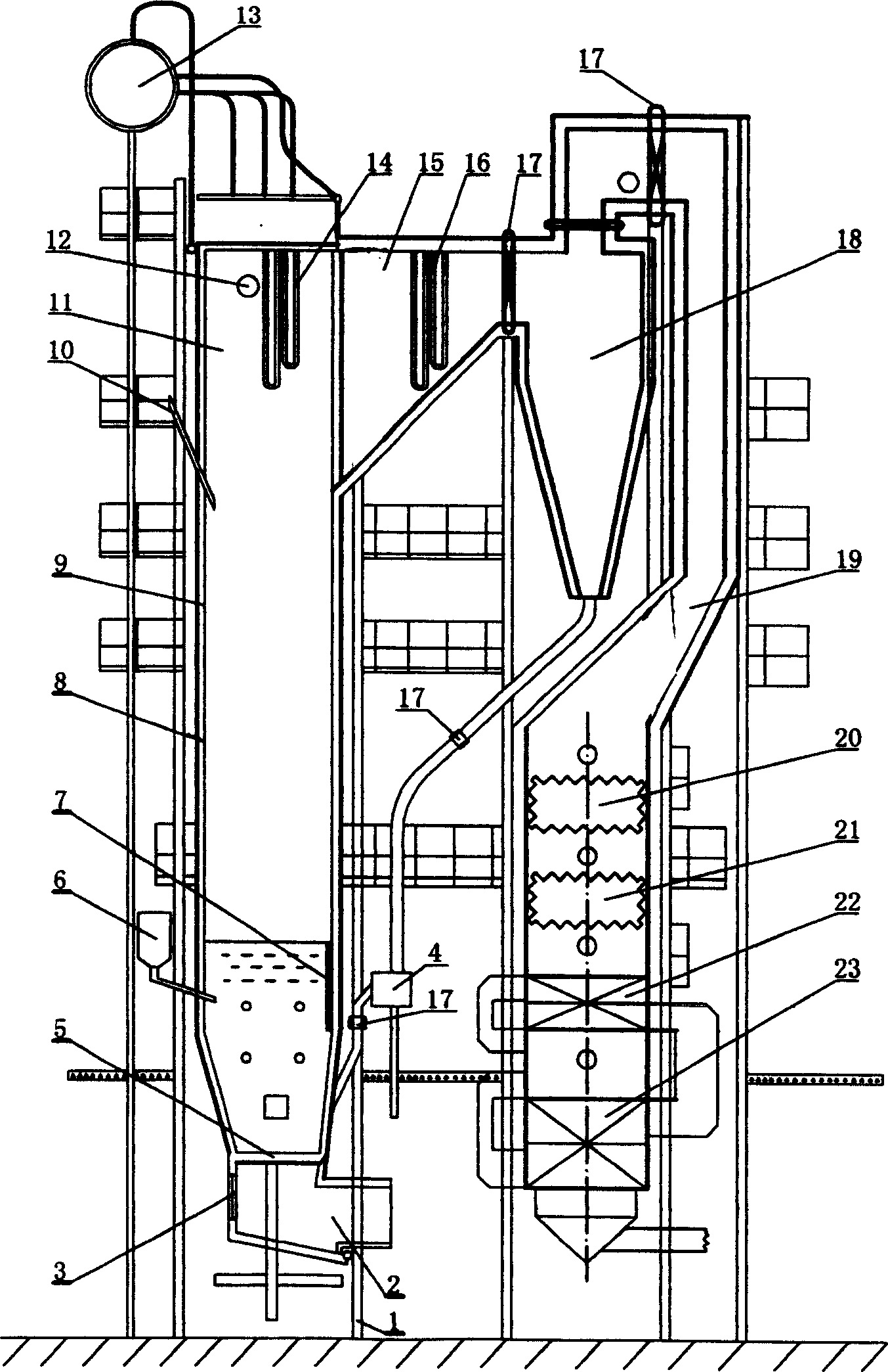 Oil field steam filling boiler of circulation fluidized bed using water coal slurry as fuel