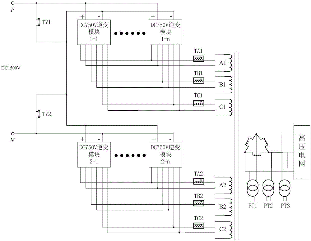 Series-parallel connection structure-based modularization subway energy feedback apparatus