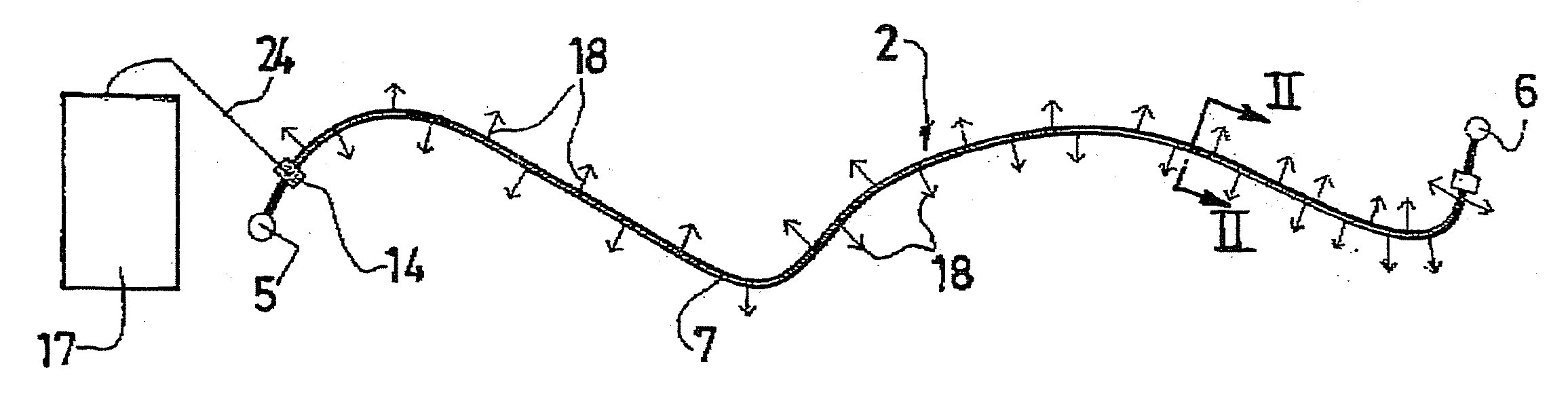 Identification device for visually identifying cables or ducts over their entire length