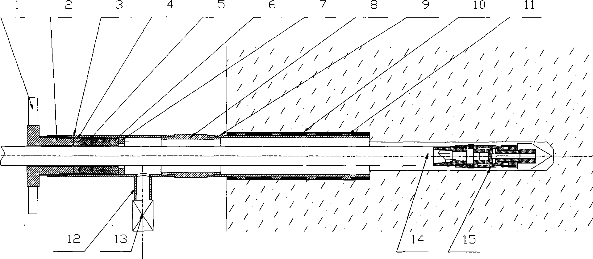 Vertical shaft working surface artesian flow sand layer slurry protecting rotary spraying grouting process