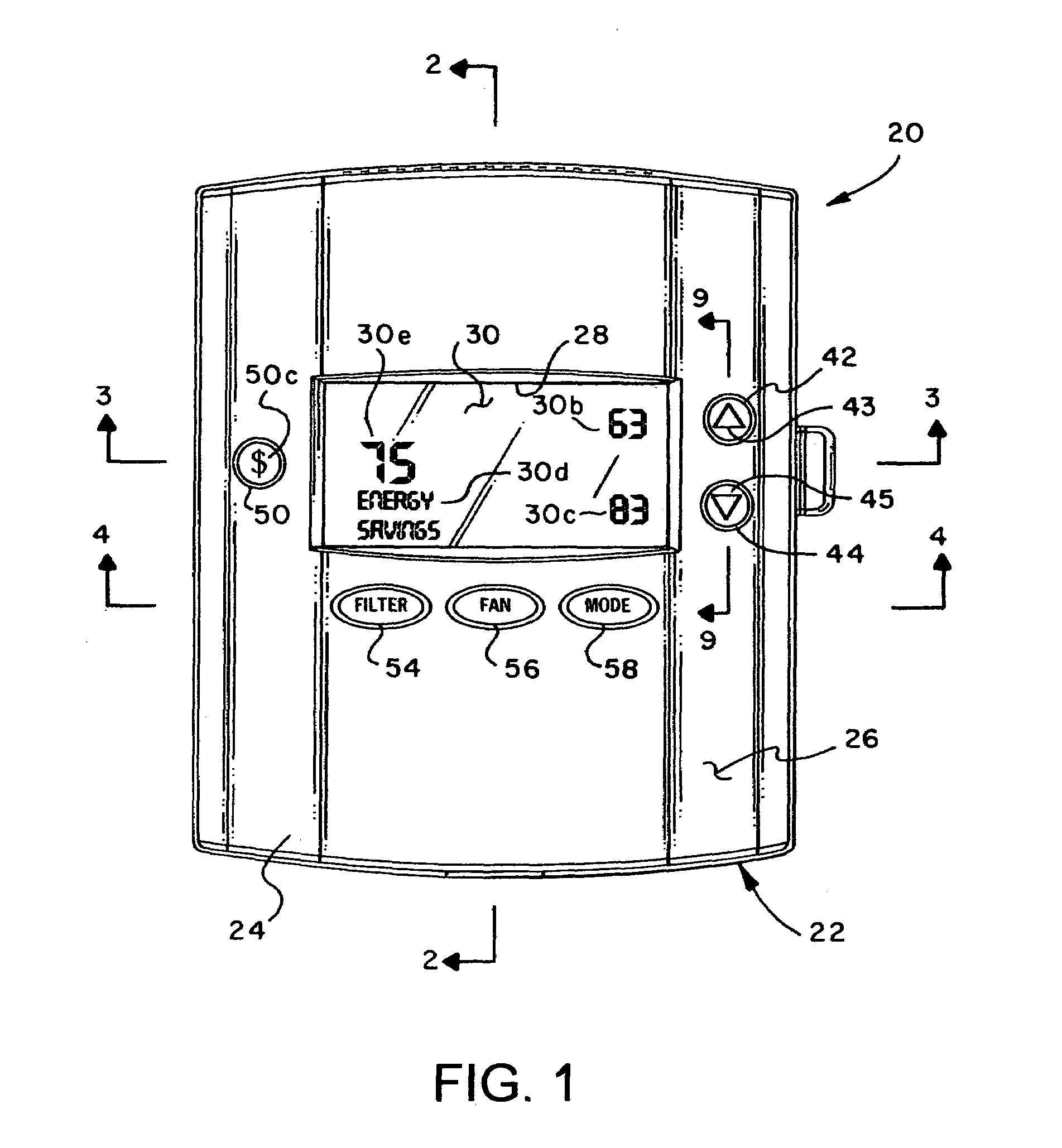 Thermostat with energy saving backlit switch actuators and visual display