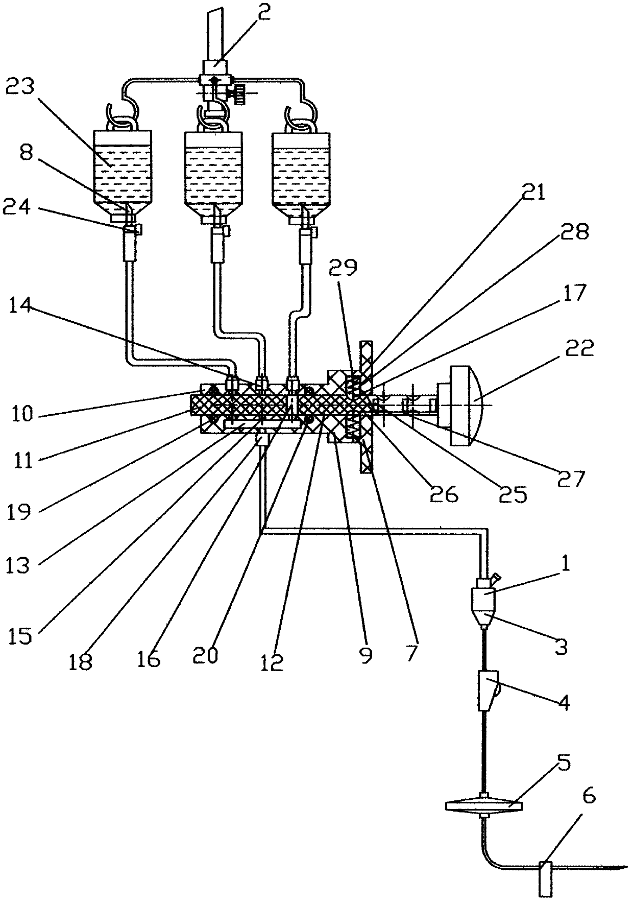 Manual multi-bottle transfusion device