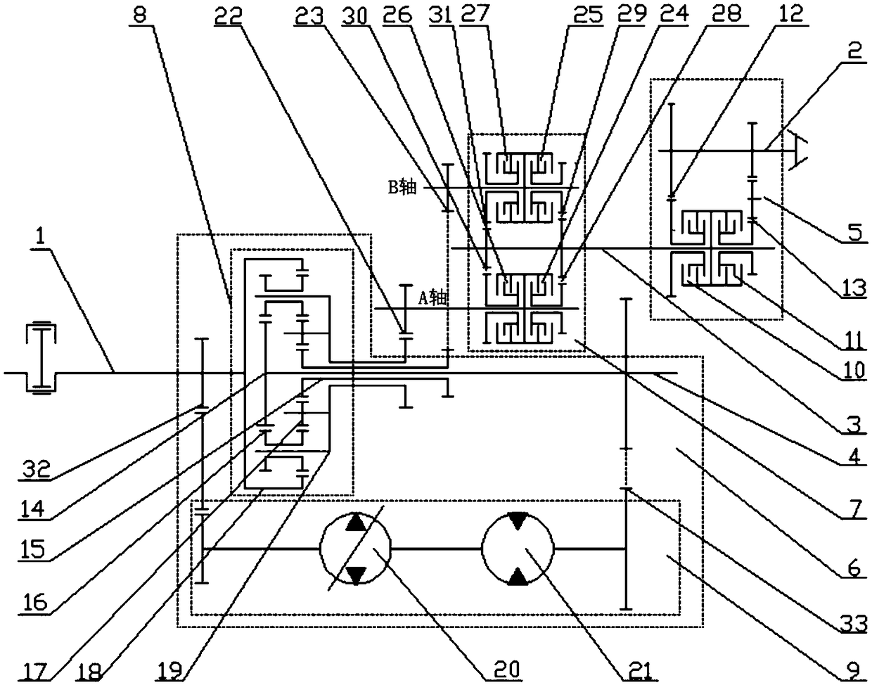 Continuously variable transmission of quick reversing power division hydraulic machinery