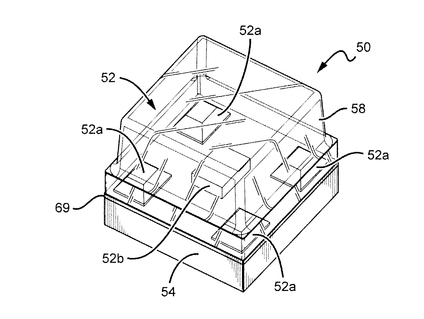 LED package with multiple element light source and encapsulant having planar surfaces