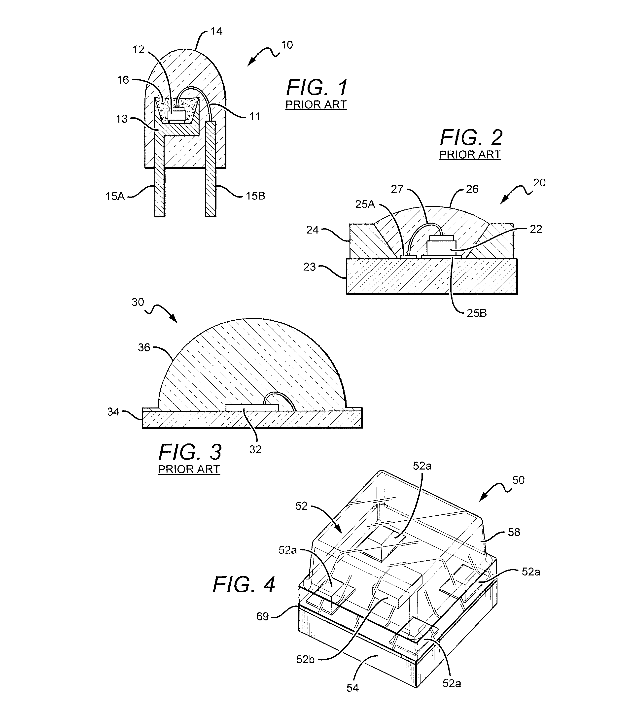 LED package with multiple element light source and encapsulant having planar surfaces