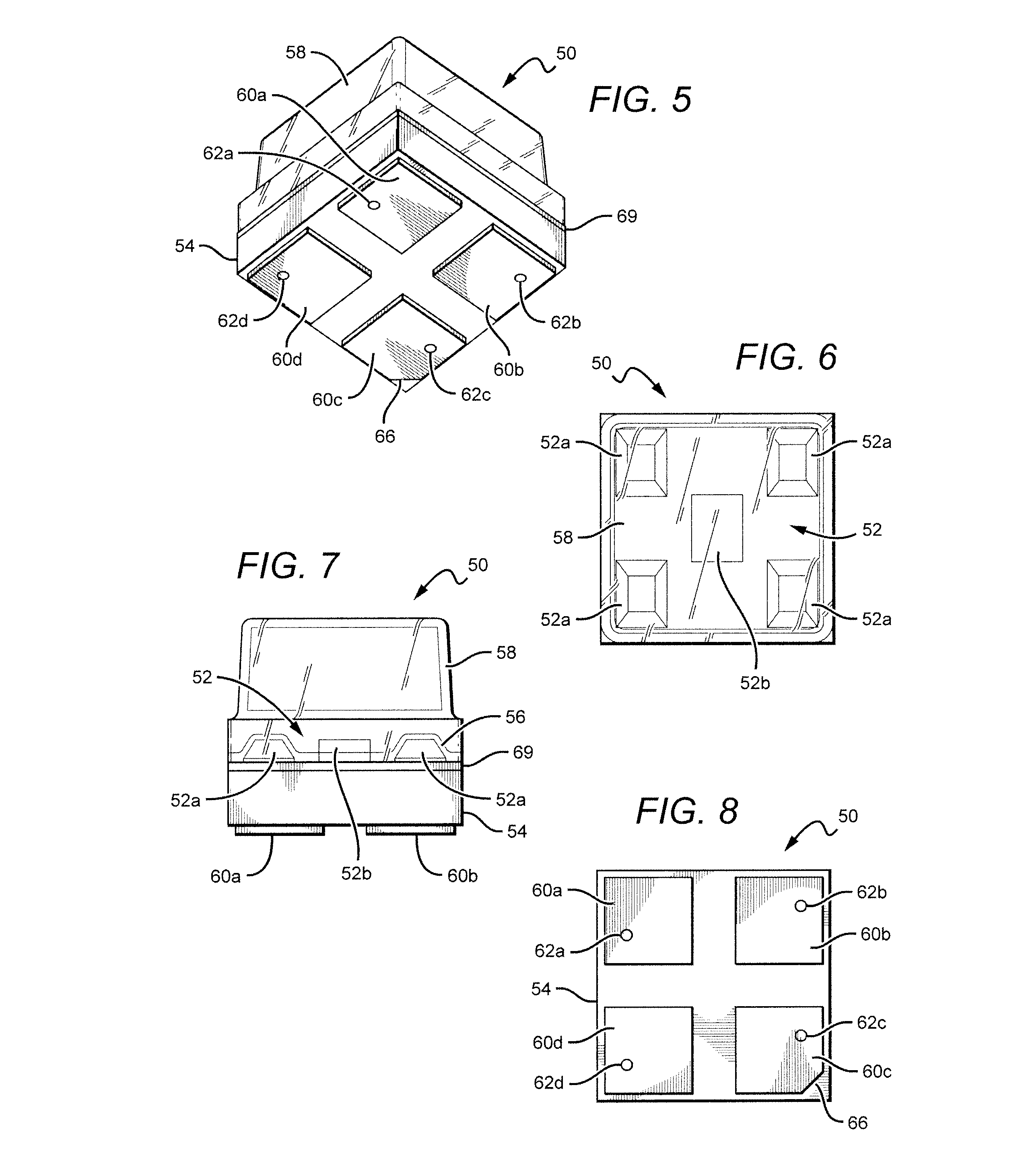 LED package with multiple element light source and encapsulant having planar surfaces