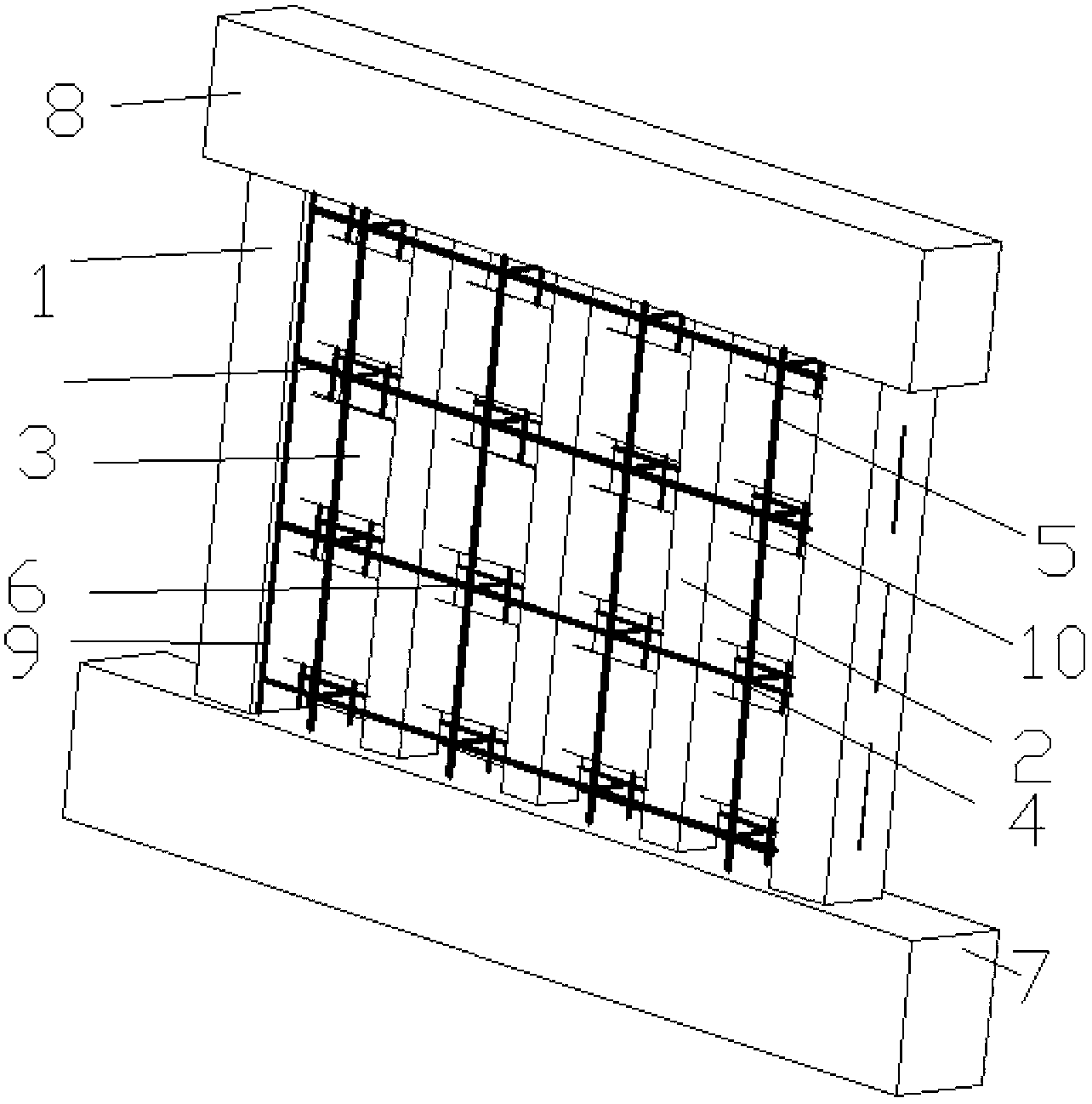 Encased concrete composite shear wall embedded with dense steel plate beams between concrete-filled steel tube columns and construction method thereof