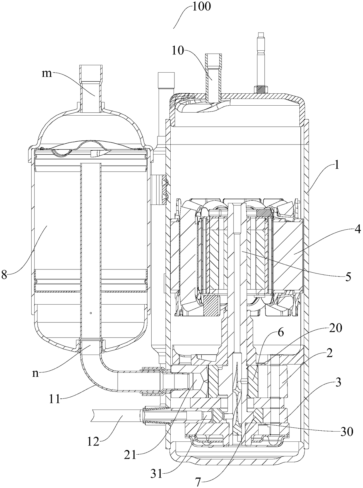 Compressor and its cooling and heating type refrigeration device, single cooling type refrigeration device