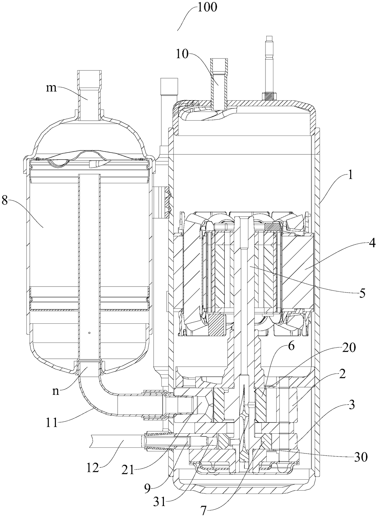 Compressor and its cooling and heating type refrigeration device, single cooling type refrigeration device