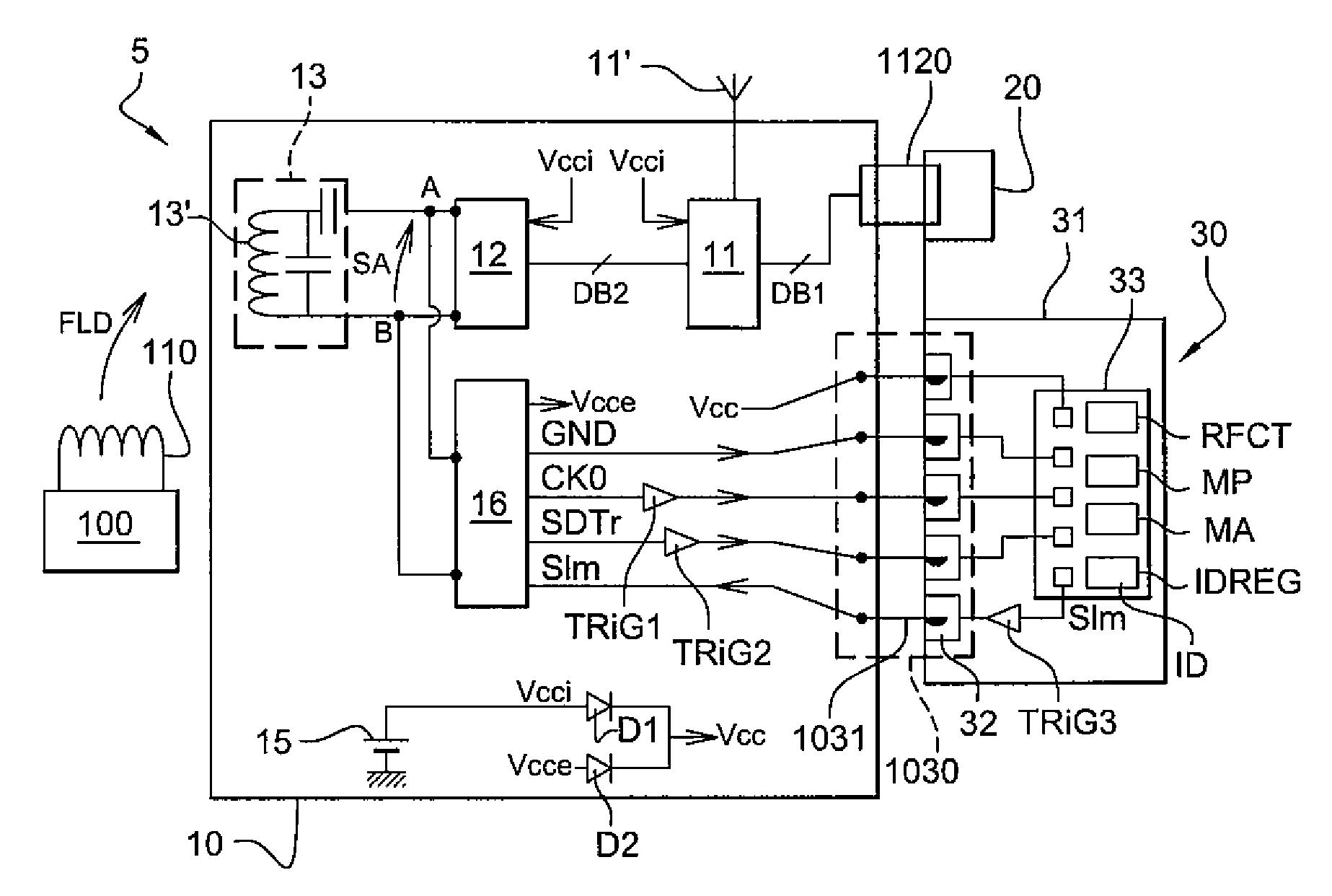 NFC reader having a passive operating mode with low electrical consumption