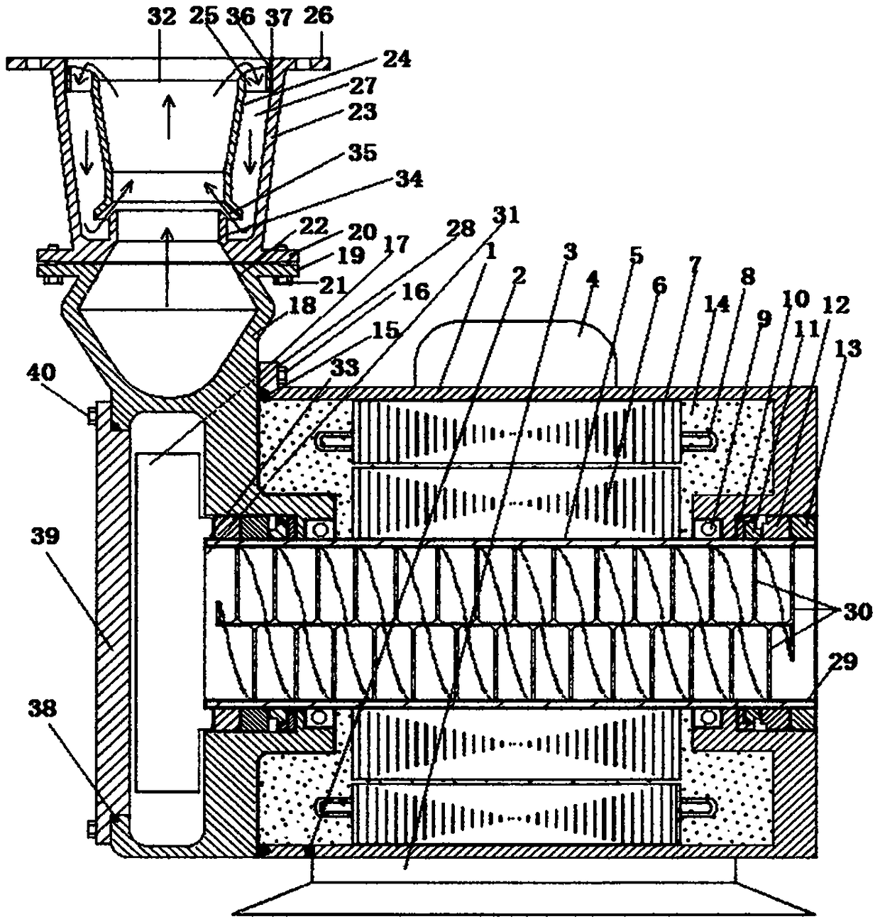 Pressure-regulating centripetal force multi-screw supercharged motor pump