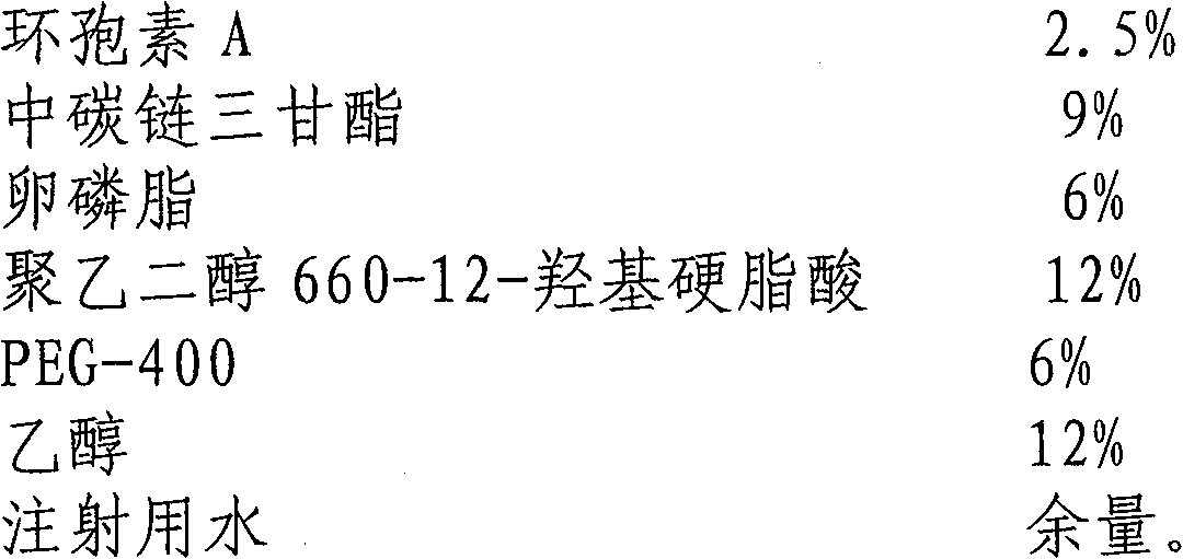 Ciclosporin A microemulsion formulation for injection and preparation method thereof