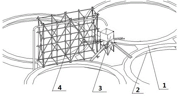 Distributing device for delivering concrete of connected concrete bunkers