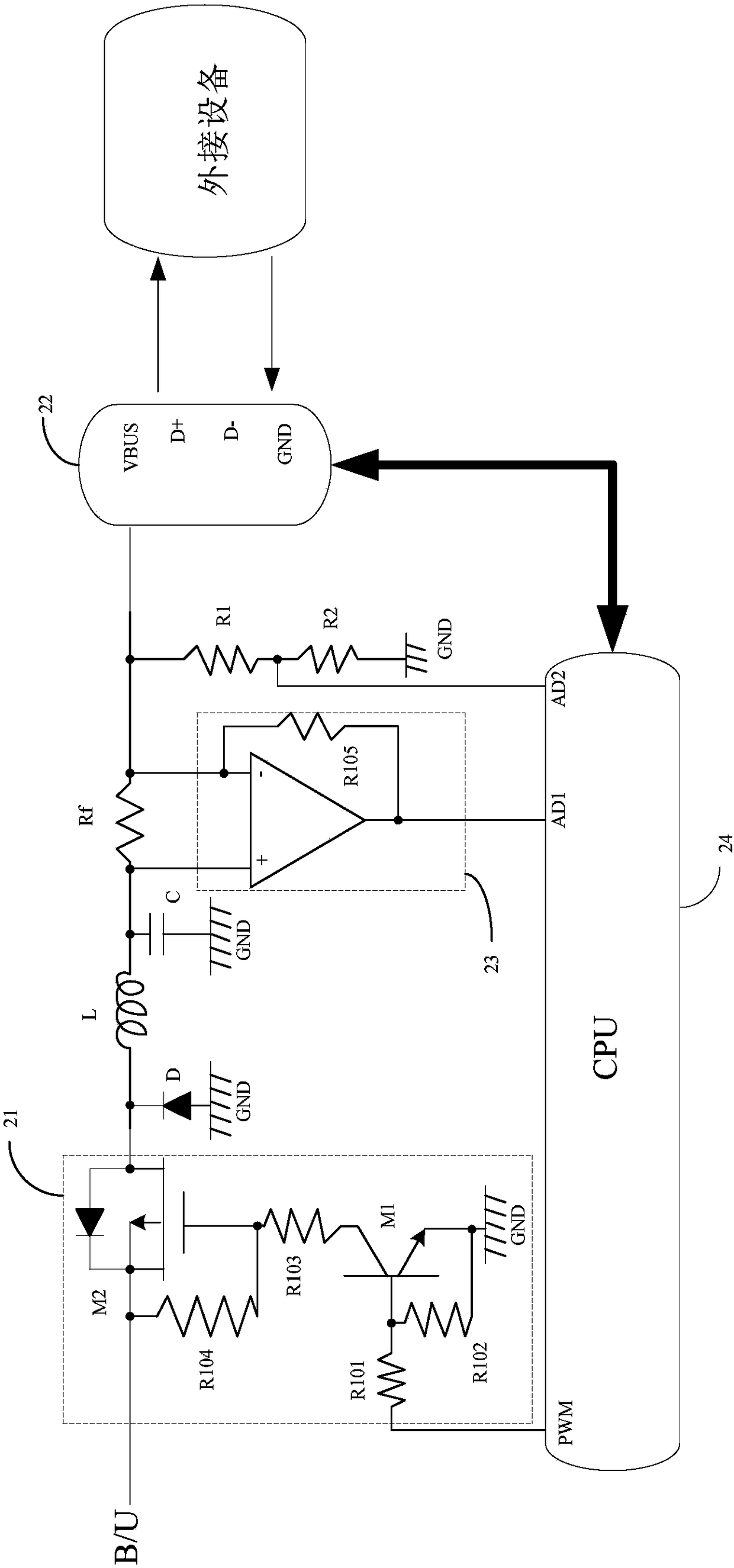 USB interface charging circuit