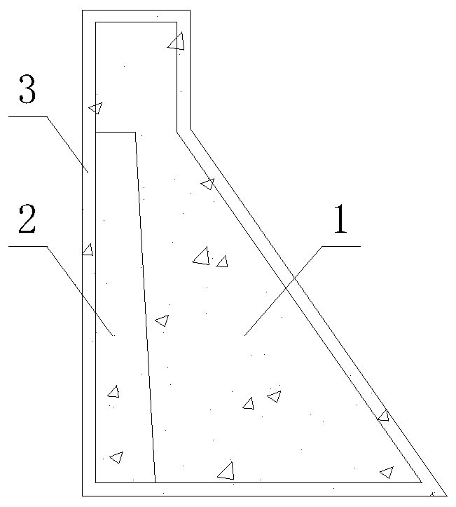 Ultra-high admixture amount flyash grinding concrete material damming method and structure thereof