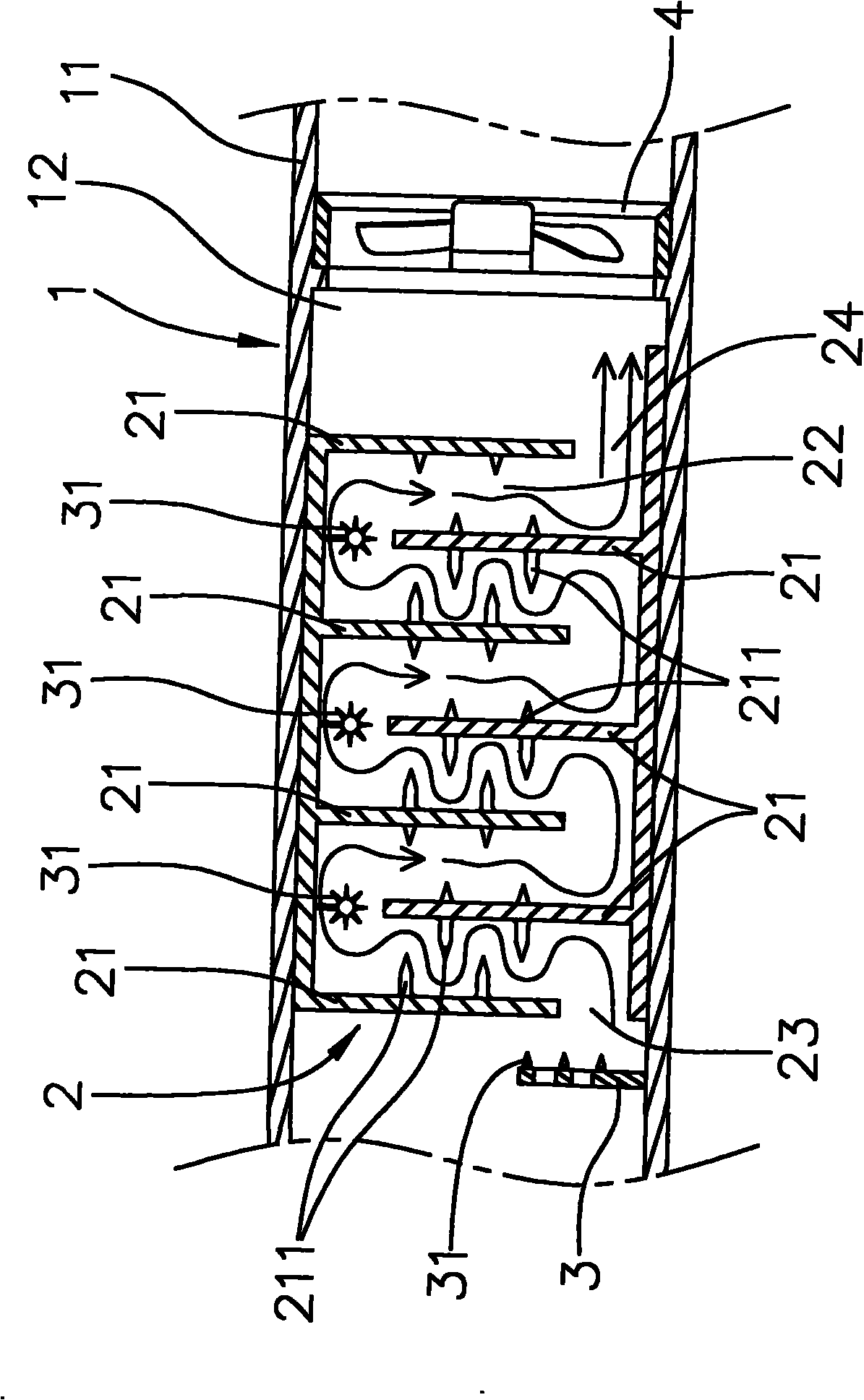 High-efficiency labyrinth type air treatment device