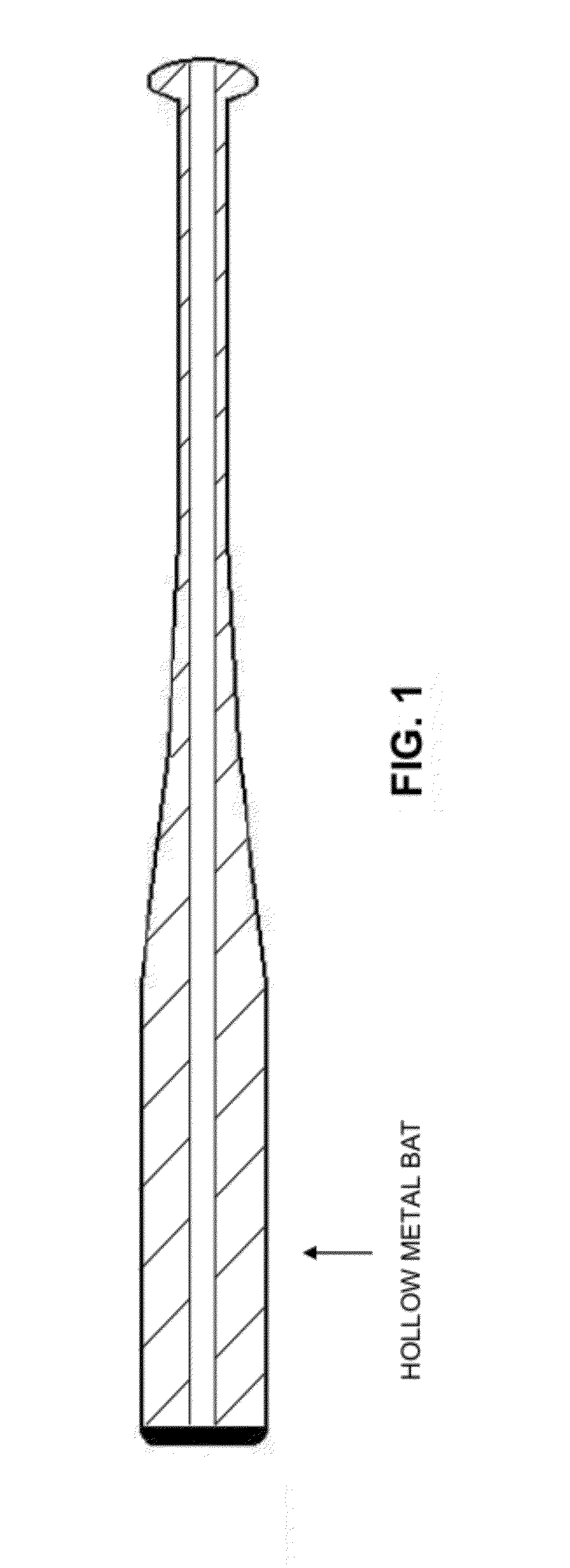 Controlling the stiffness of a hollow metal bat by providing helical internal ribs