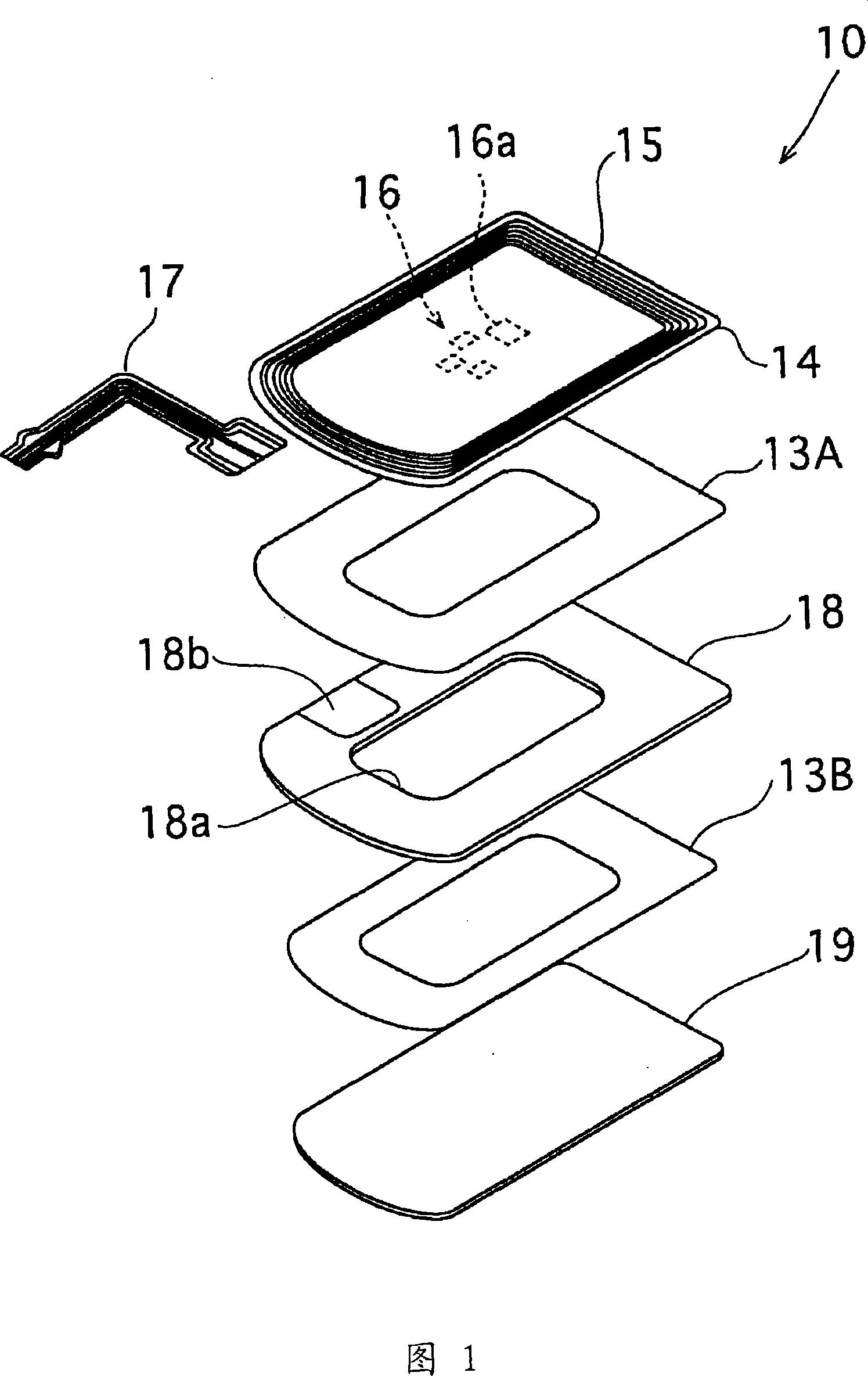 Antenna module-use magnetic core member, antenna module and portable information terminal provided with it