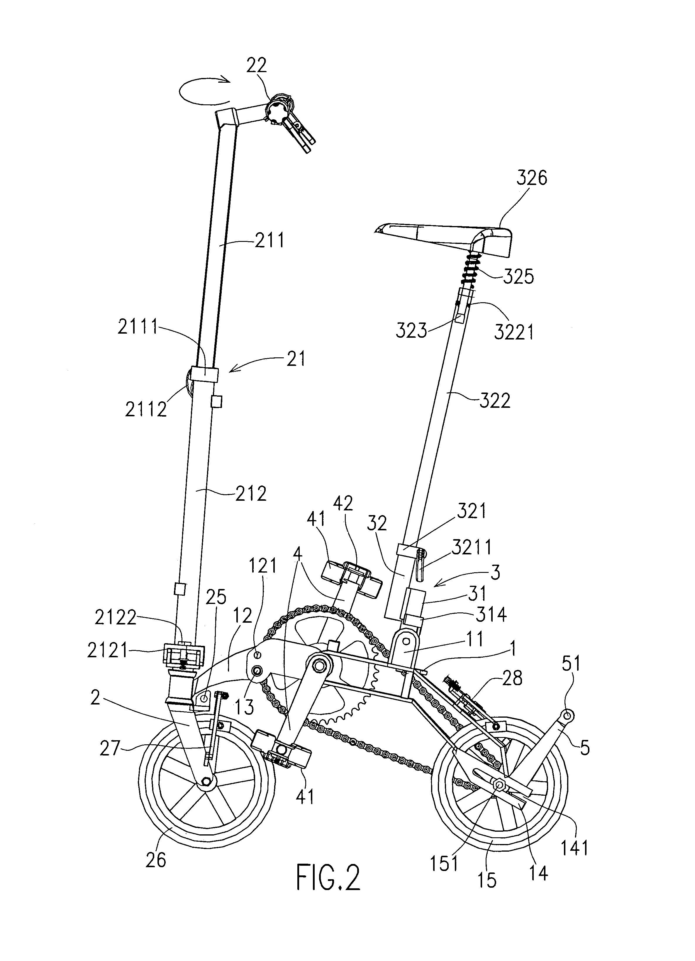 Folding collapsible bicycle